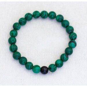 6 inch, Vintage Black Bead & Green Beads Gothic Beaded Bracelet - A25